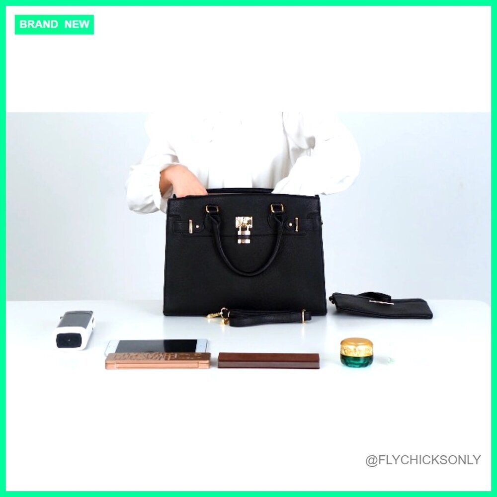 Large Vegan Leather Satchel Tote with Matching Clutch for Work - Picture 7 of 7